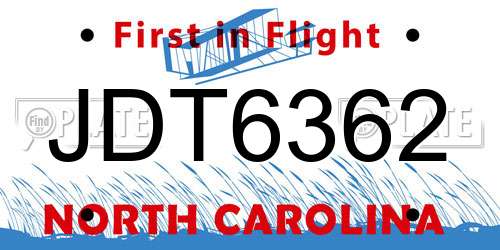 JDT6362 North Carolina License Plate