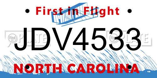 JDV4533 North Carolina License Plate
