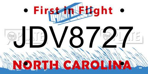 JDV8727 North Carolina License Plate
