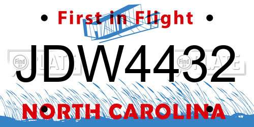 JDW4432 North Carolina License Plate