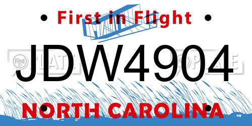 JDW4904 North Carolina License Plate