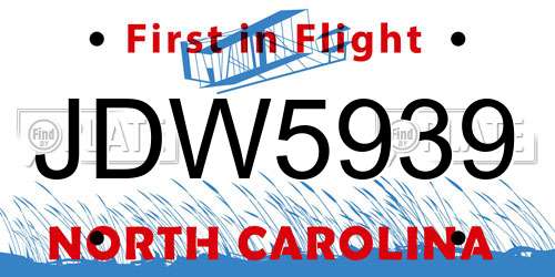 JDW5939 North Carolina License Plate