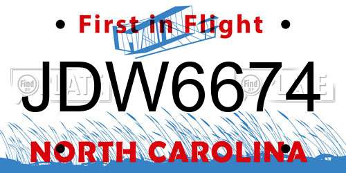JDW6674 North Carolina License Plate
