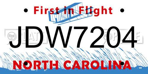 JDW7204 North Carolina License Plate