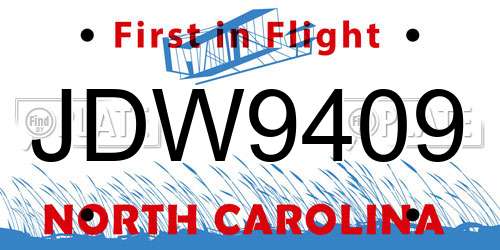 JDW9409 North Carolina License Plate