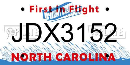 JDX3152 North Carolina License Plate