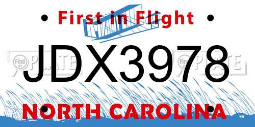 JDX3978 North Carolina License Plate