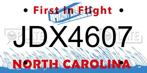 JDX4607 North Carolina License Plate