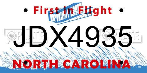 JDX4935 North Carolina License Plate