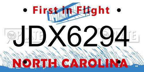 JDX6294 North Carolina License Plate