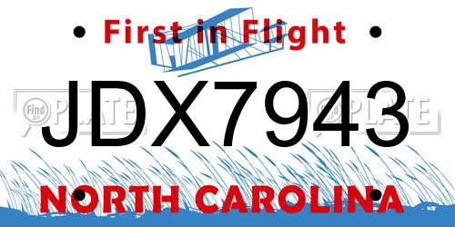 JDX7943 North Carolina License Plate