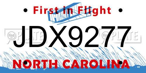 JDX9277 North Carolina License Plate