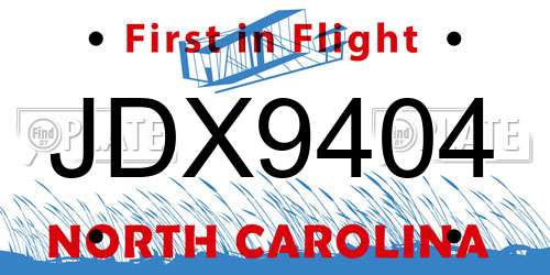 JDX9404 North Carolina License Plate
