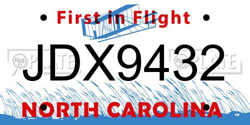 JDX9432 North Carolina License Plate