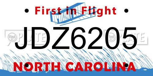 JDZ6205 North Carolina License Plate