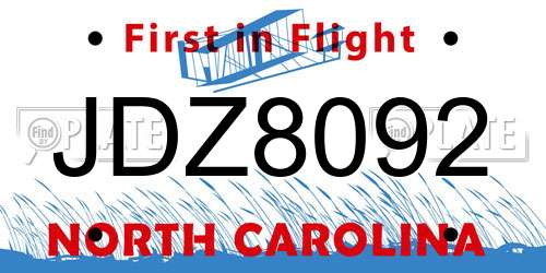 JDZ8092 North Carolina License Plate