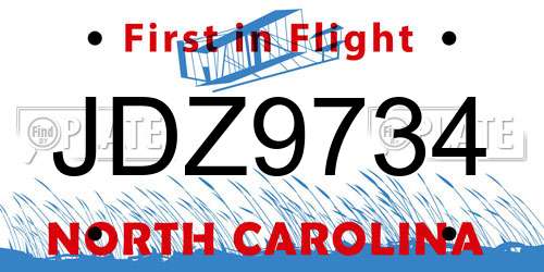 JDZ9734 North Carolina License Plate