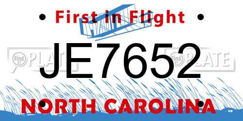 JE7652 North Carolina License Plate