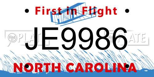 JE9986 North Carolina License Plate