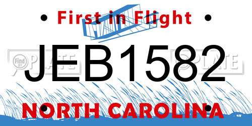 JEB1582 North Carolina License Plate