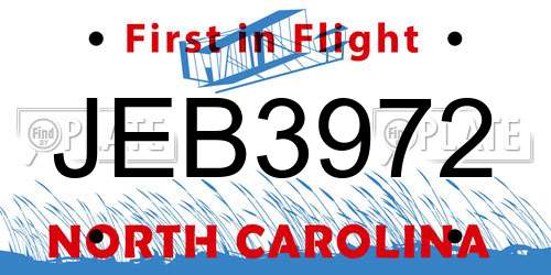 JEB3972 North Carolina License Plate