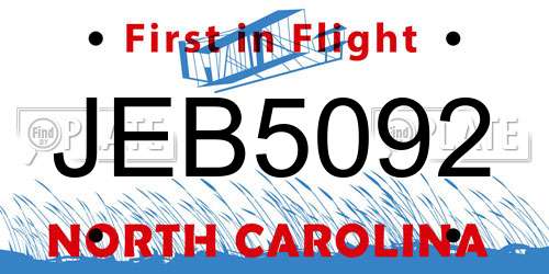 JEB5092 North Carolina License Plate