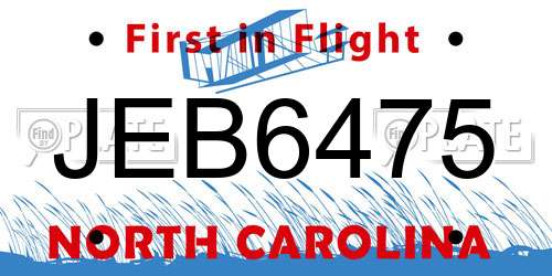 JEB6475 North Carolina License Plate
