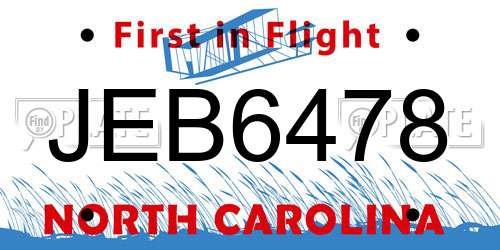 JEB6478 North Carolina License Plate