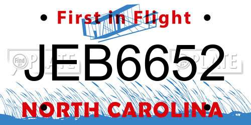 JEB6652 North Carolina License Plate