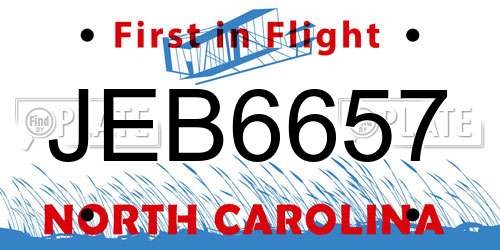 JEB6657 North Carolina License Plate