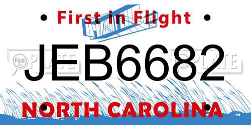 JEB6682 North Carolina License Plate