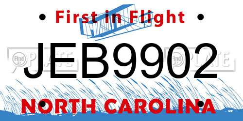 JEB9902 North Carolina License Plate