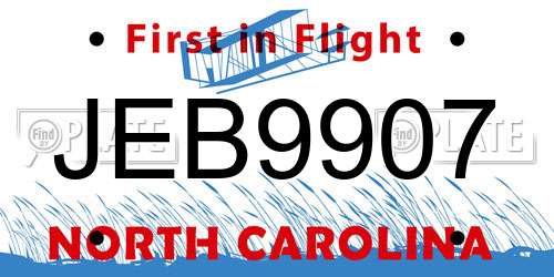 JEB9907 North Carolina License Plate