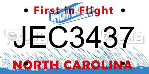 JEC3437 North Carolina License Plate