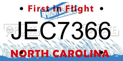 JEC7366 North Carolina License Plate