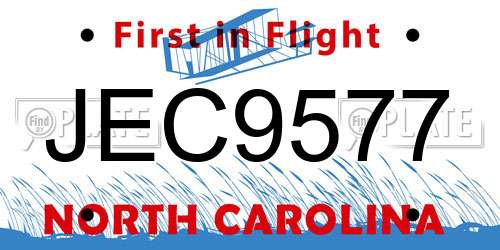 JEC9577 North Carolina License Plate