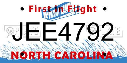 JEE4792 North Carolina License Plate