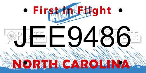 JEE9486 North Carolina License Plate