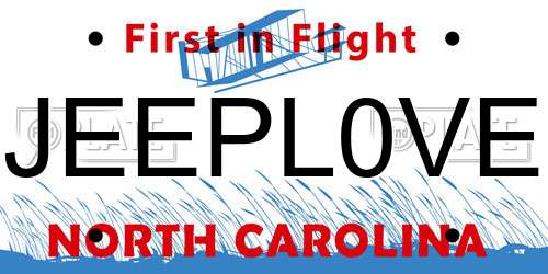 JEEPL0VE North Carolina License Plate
