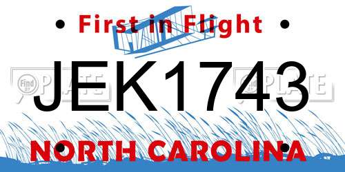 JEK1743 North Carolina License Plate