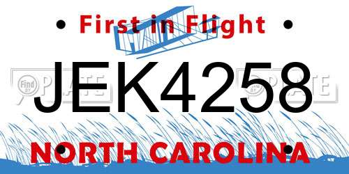 JEK4258 North Carolina License Plate