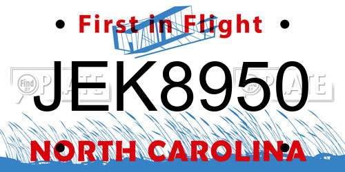 JEK8950 North Carolina License Plate