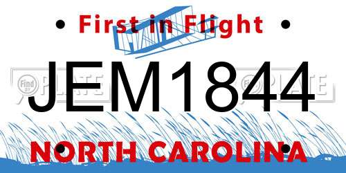 JEM1844 North Carolina License Plate