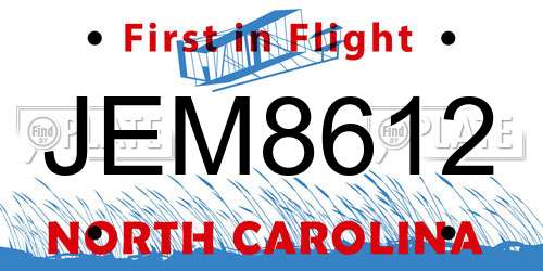 JEM8612 North Carolina License Plate