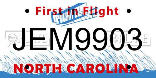 JEM9903 North Carolina License Plate