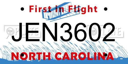 JEN3602 North Carolina License Plate