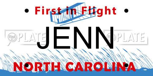 JENN North Carolina License Plate