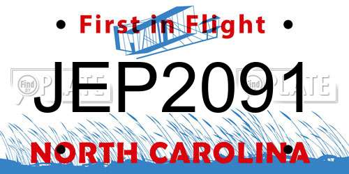 JEP2091 North Carolina License Plate