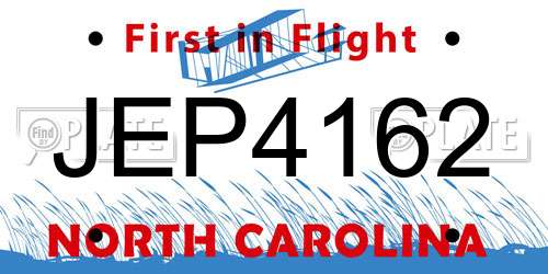 JEP4162 North Carolina License Plate