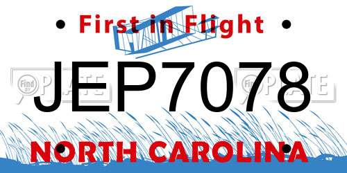 JEP7078 North Carolina License Plate